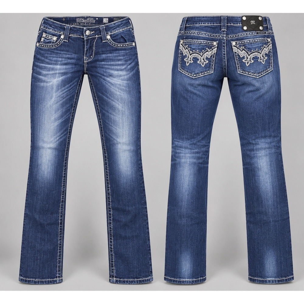 Miss Me Jean women 29/34 Straigh embelished sequin rhinestones  y2k thick stitch